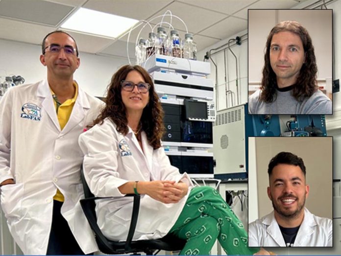 Raúl Domínguez y Sonia Medina, investigadores del CEBAS-CSIC. Junto con los investigadores de la UCLM, Pablo Fuentes y Carlos Romero, participantes en el estudio.